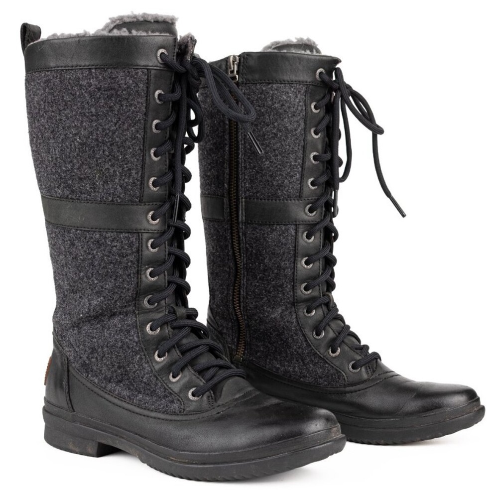 UGG Elvia Tall Boots Size 10 Women’s Great Condition Black Wool Lined Rubber